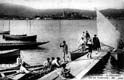 EMBARCADERO DE HENDAIA. GENTE EMBARCANDO. VISTA GENERAL DE HONDARRIBIA
